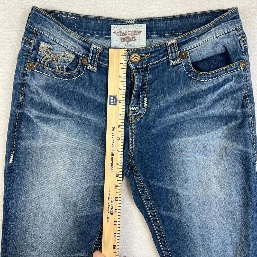 Big Star Women's Jeans 32R Bootcut Rhinestone Pocket‎ Distressed Denim Nina - Picture 15 of 16
